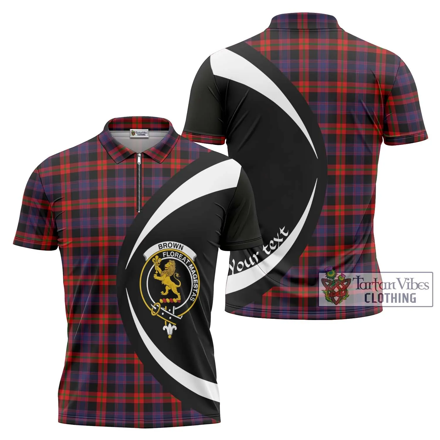 Brown (Broun) Tartan Zipper Polo Shirt with Family Crest Circle Style