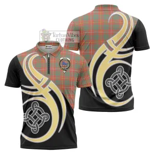 Bruce Ancient Tartan Zipper Polo Shirt with Family Crest and Celtic Symbol Style