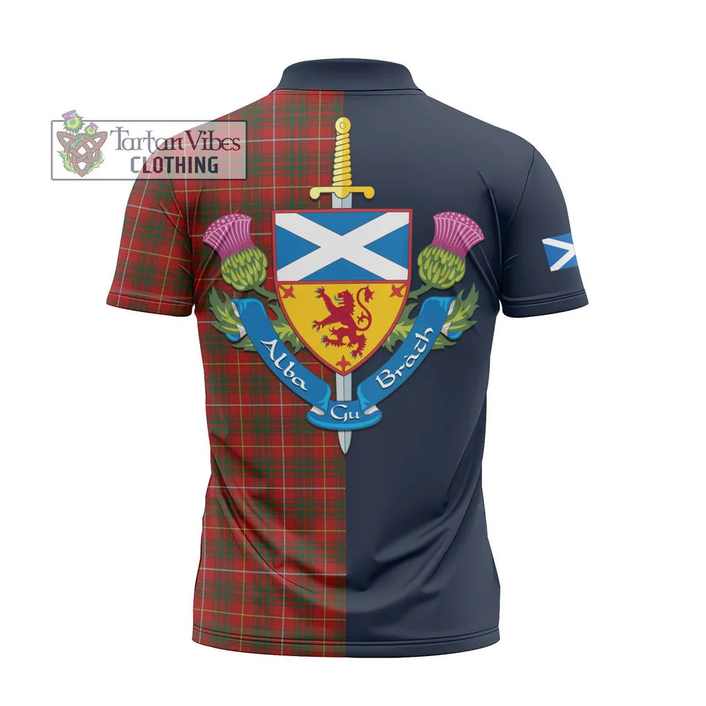 Bruce Tartan Zipper Polo Shirt Alba with Scottish Lion Royal Arm Half Style