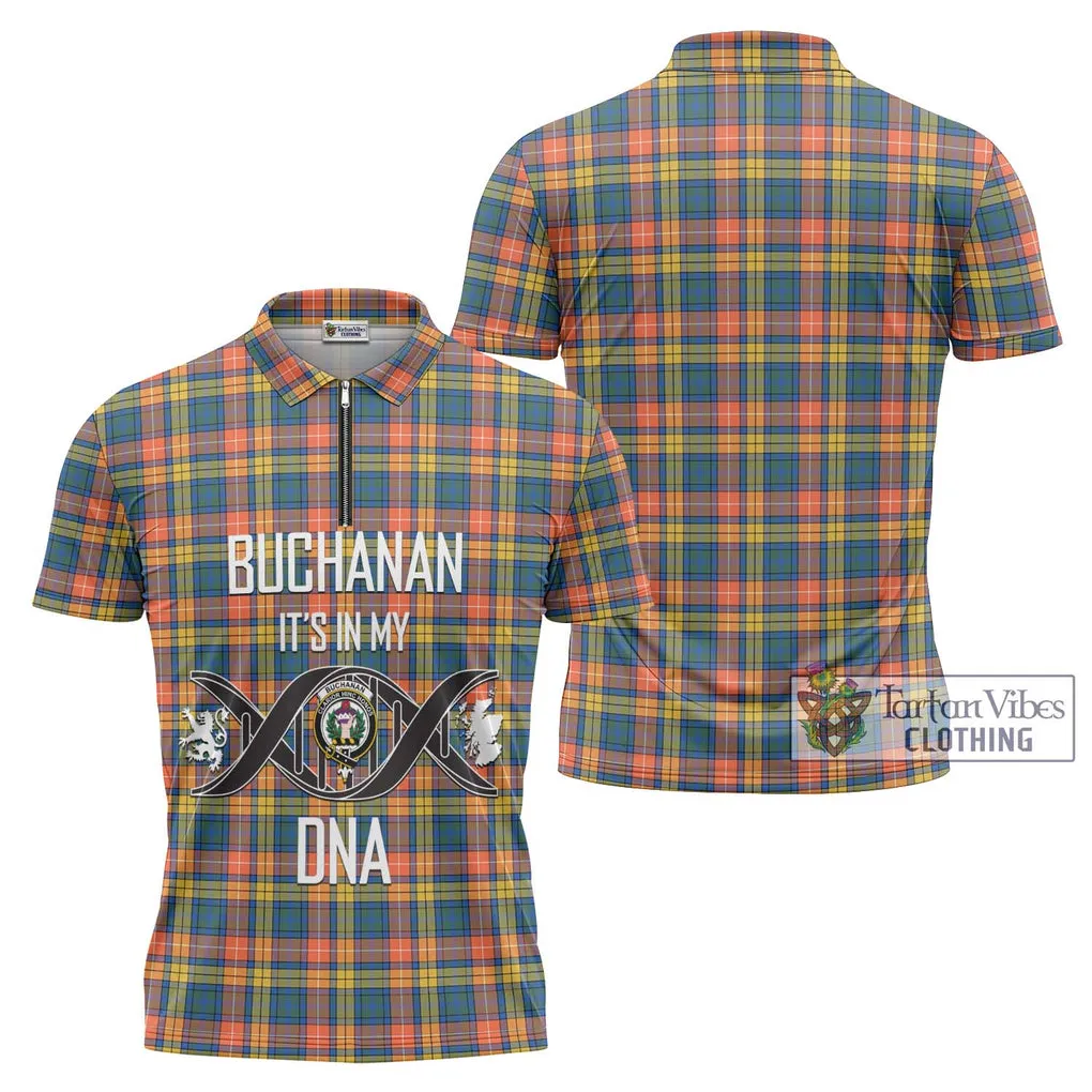 Buchanan Ancient Tartan Zipper Polo Shirt with Family Crest DNA In Me Style