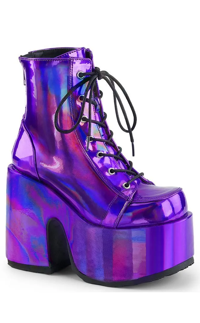 CAMEL-203 Purple Hologram Ankle Boots