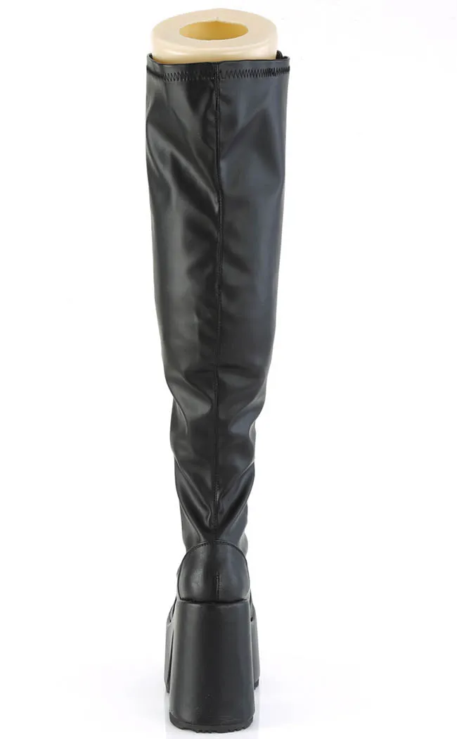 CAMEL-300WC Black Matte Vegan Thigh High Boots | Wide Calf