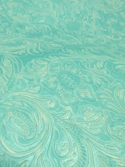 Caribbean Blue Vintage Western Floral Pu Leather Fabric