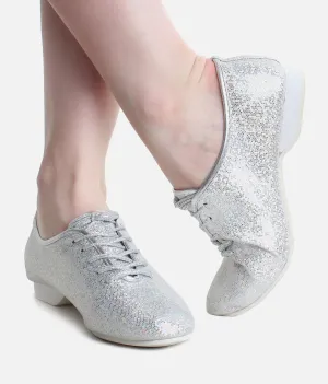 Child's Silver Glitter Jazz Shoes - Full Sole Jazz Shoes