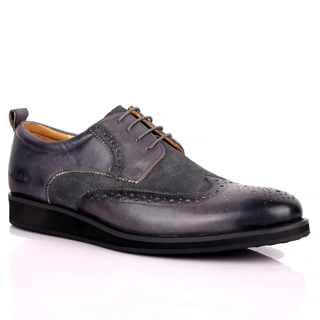 CK Classic Brogue And Half Suede Designed Leather Shoe - Grey