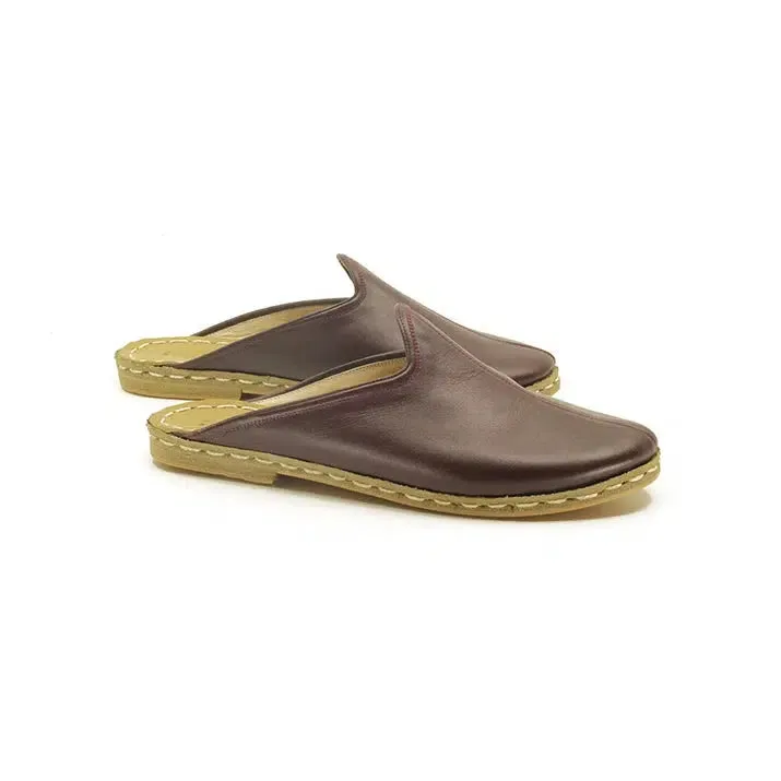 Closed Toe Leather Men's Slippers Bitter Brown