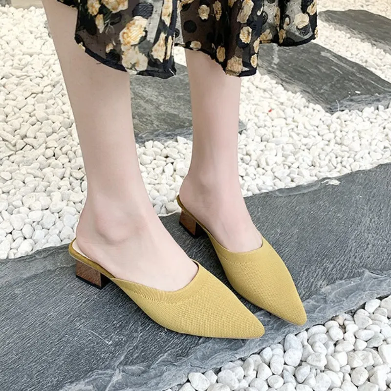 Comfortable Women's Knitted Square Heel Mule Summer Slides