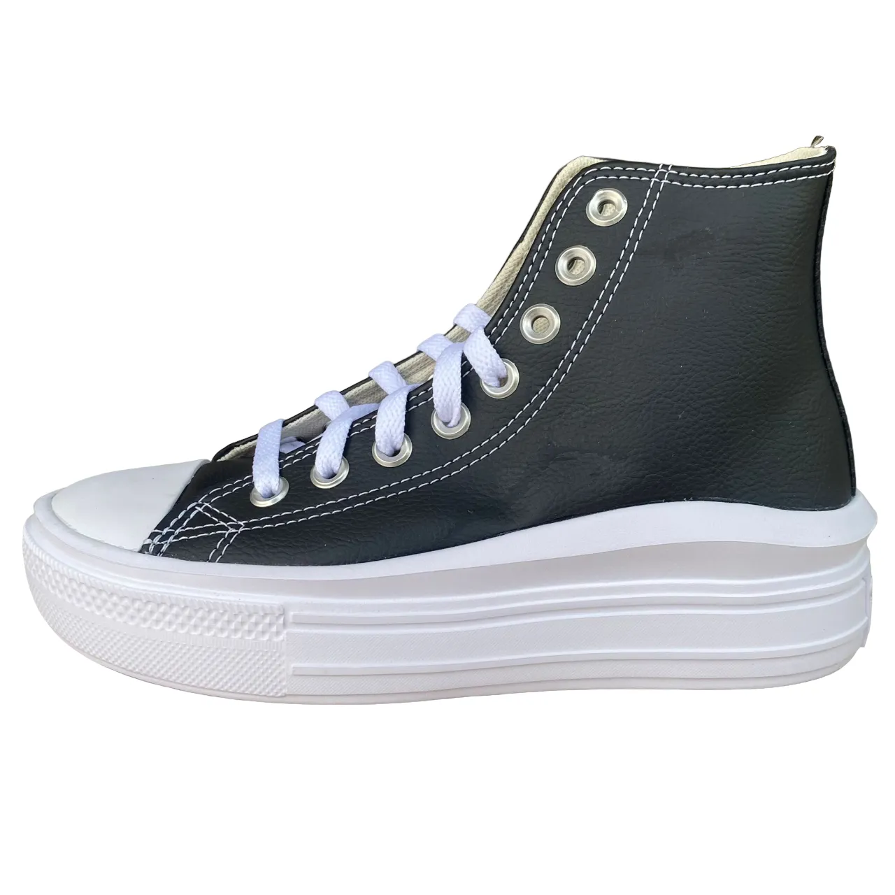 Converse scarpa sneakers da donna con zeppa in pelle Chuck Taylor All Star Move A04294C nero-bianco