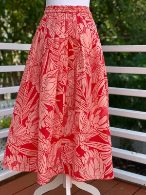 Cora Spearman Hawaii WOMENS Protea Watermelon Pleated Maxi Skirt