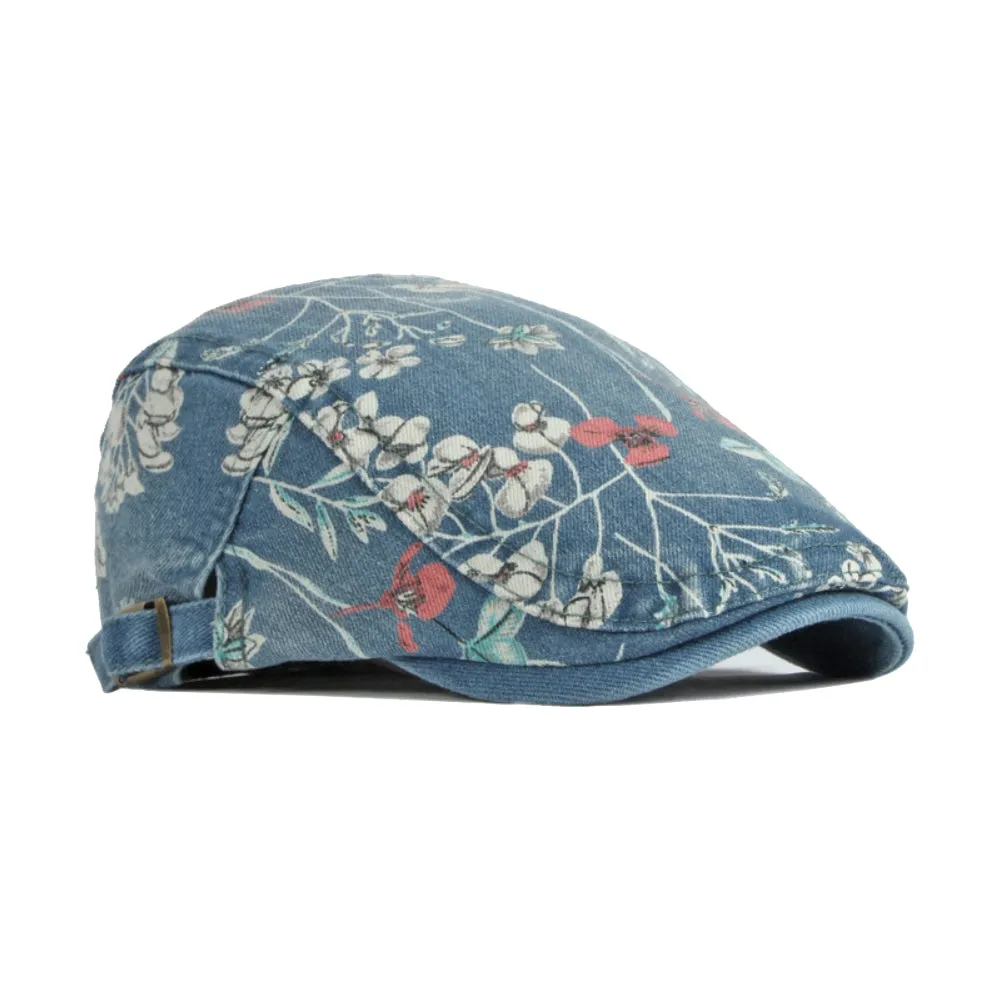 Cotton Denim Flat Cap Floral Newsboy Ivy Irish Hats Jean Cabbie Driving Hat YZ30111