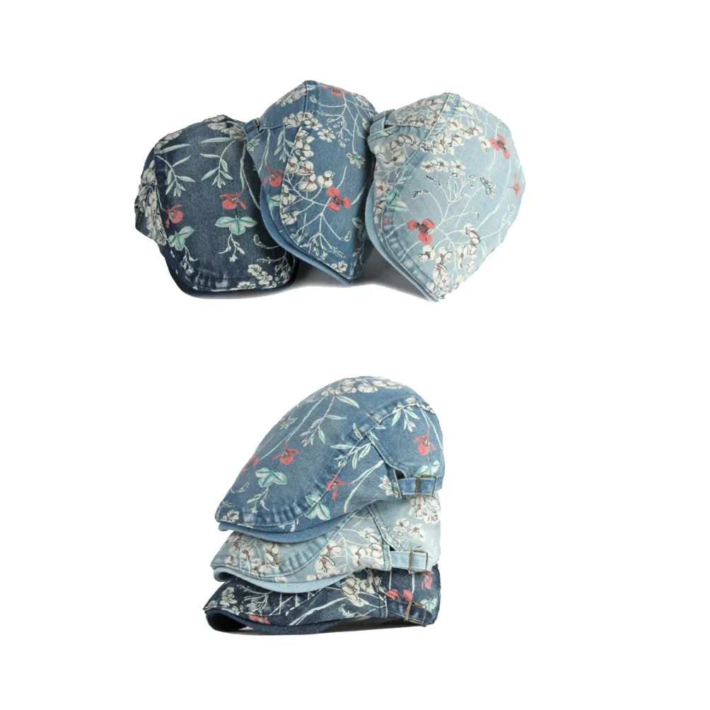 Cotton Denim Flat Cap Floral Newsboy Ivy Irish Hats Jean Cabbie Driving Hat YZ30111