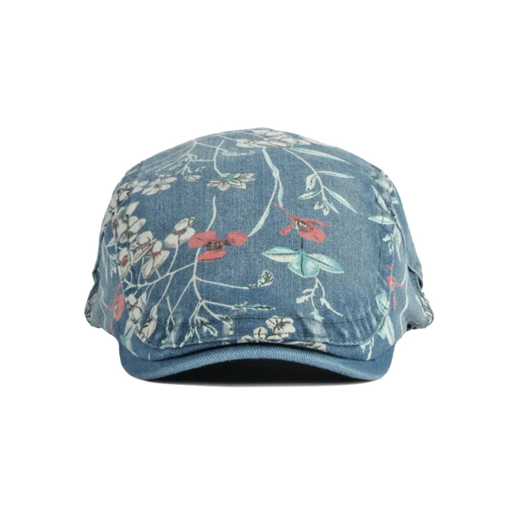 Cotton Denim Flat Cap Floral Newsboy Ivy Irish Hats Jean Cabbie Driving Hat YZ30111