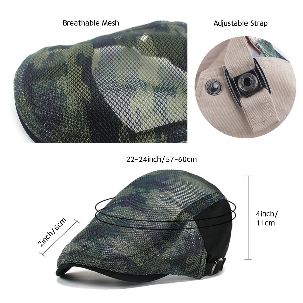 Cotton Military Camouflage Newsboy Summer Mesh Flat Cap Ivy Gatsby Hat YZ30152