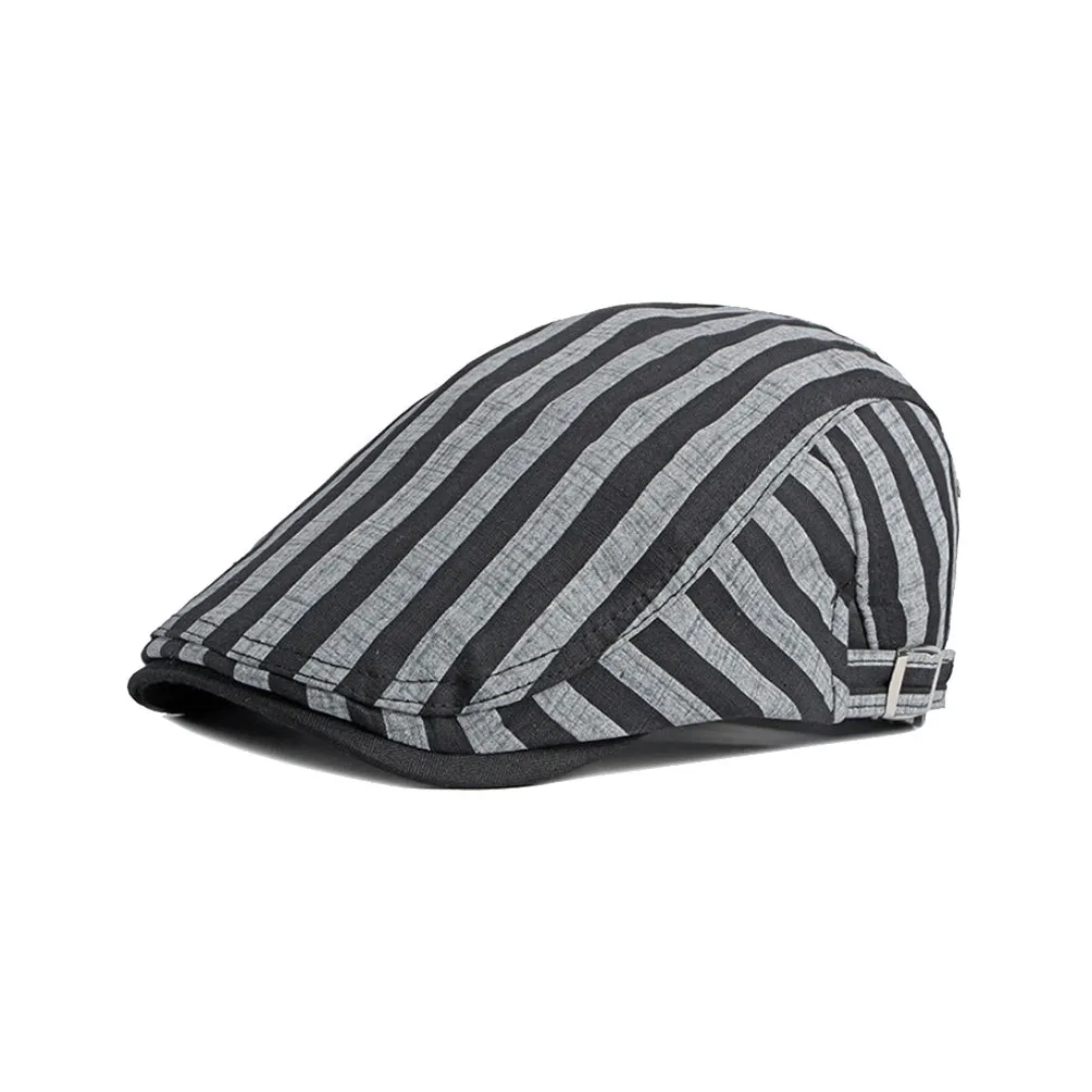 Cotton Striped Ivy Newsboy Cap Cabbie Gatsby Golf Beret Hat YZ30107