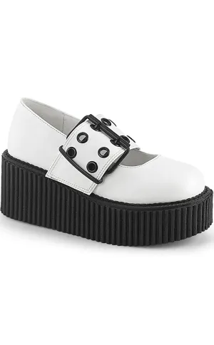 CREEPER-230 White Vegan Mary Janes