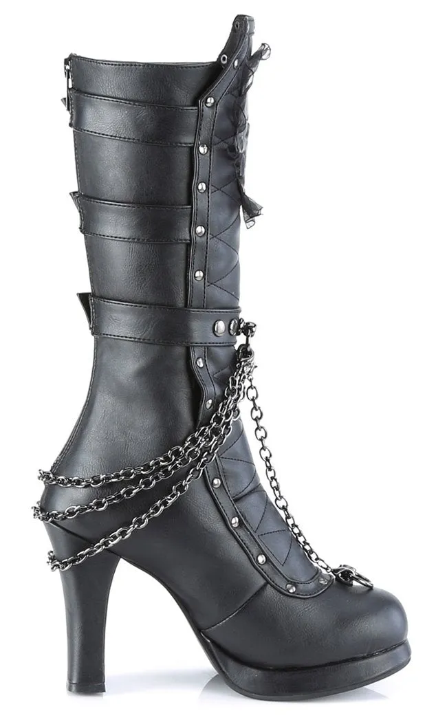 CRYPTO-67 Black Quilted Knee High Boots (Au Stock)