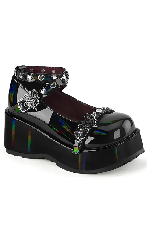 CUBBY-25 Black Holo Patent Mary Janes