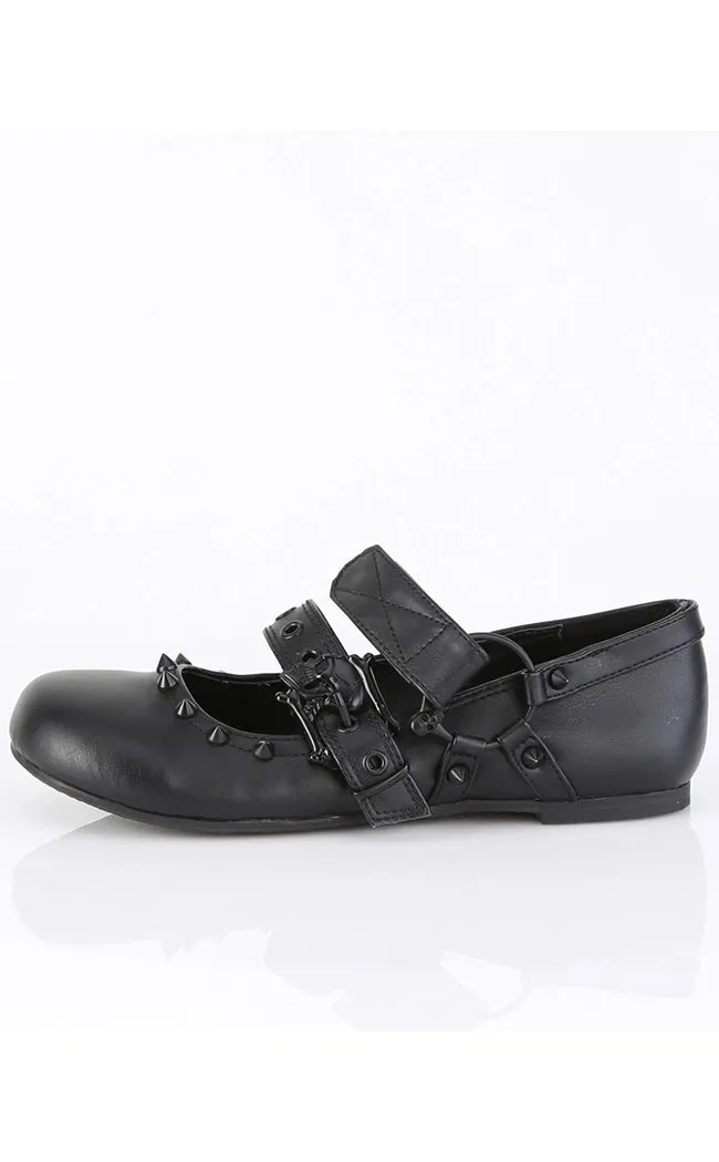 DAISY-08 Black Vegan Leather Flats