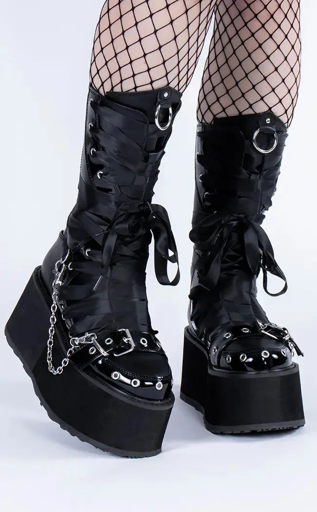 DAMNED-120 Black Vegan Leather Patent Boots