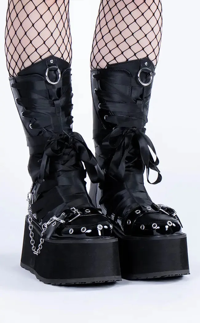 DAMNED-120 Black Vegan Leather Patent Boots