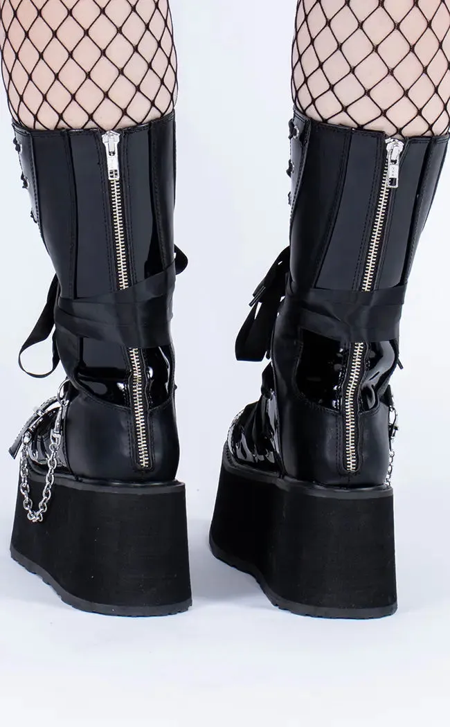 DAMNED-120 Black Vegan Leather Patent Boots