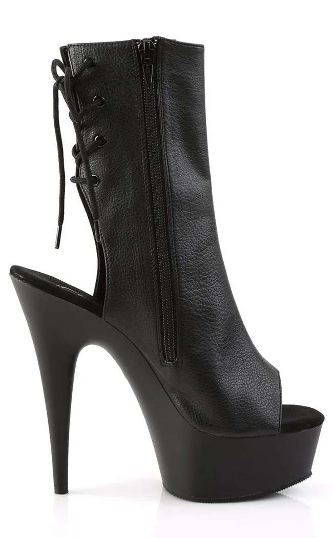 DELIGHT-1018 Black Vegan Leather Ankle Boots