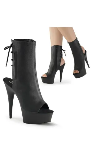 DELIGHT-1018 Black Vegan Leather Ankle Boots