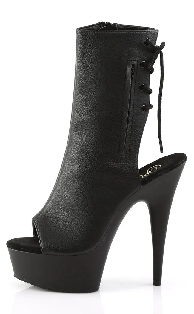 DELIGHT-1018 Black Vegan Leather Ankle Boots