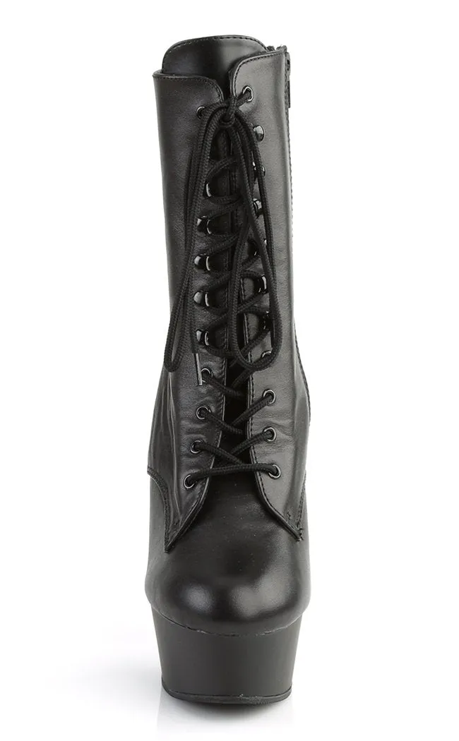 DELIGHT-1020 Black Leather Ankle Boots