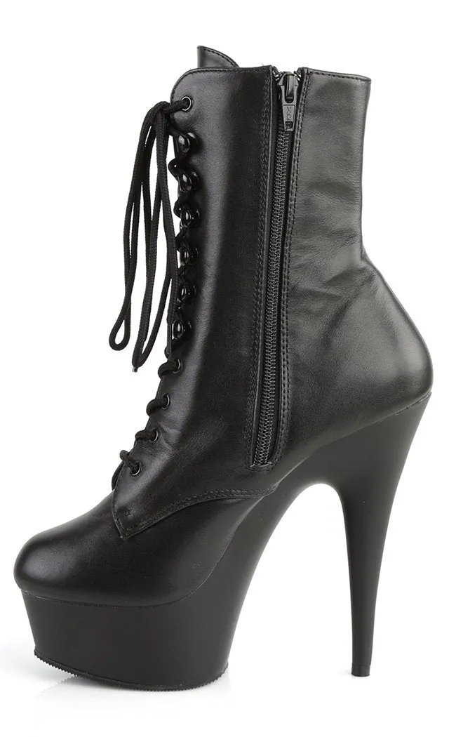 DELIGHT-1020 Black Leather Ankle Boots