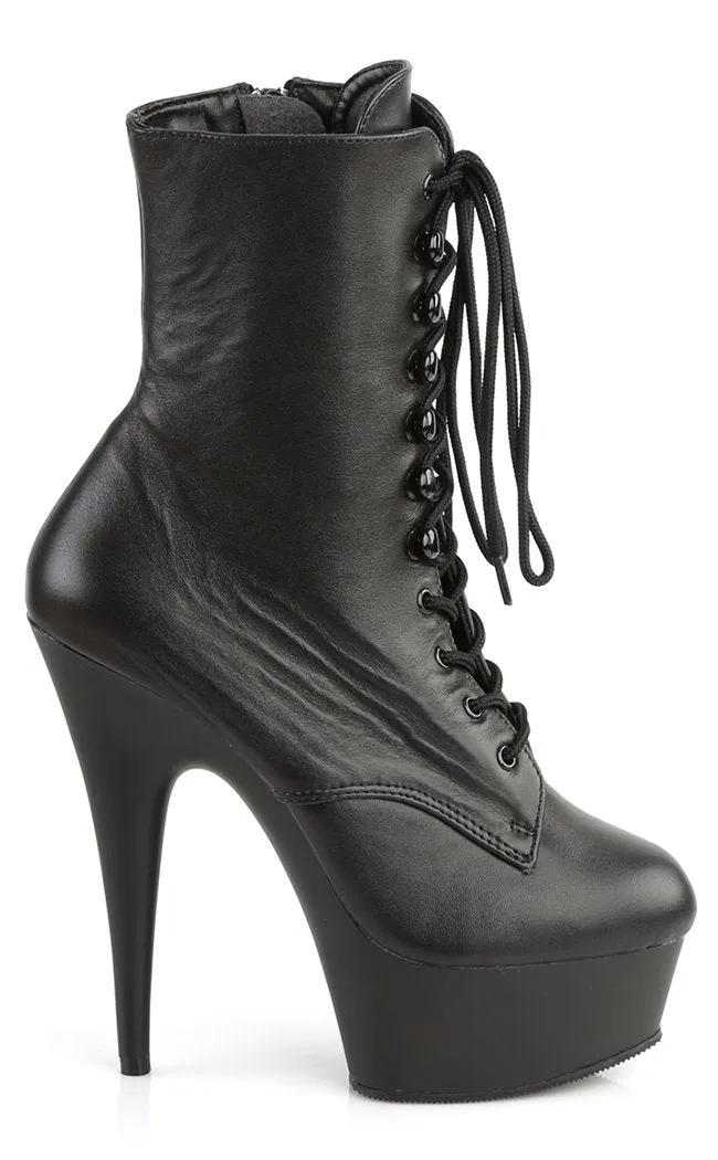 DELIGHT-1020 Black Leather Ankle Boots