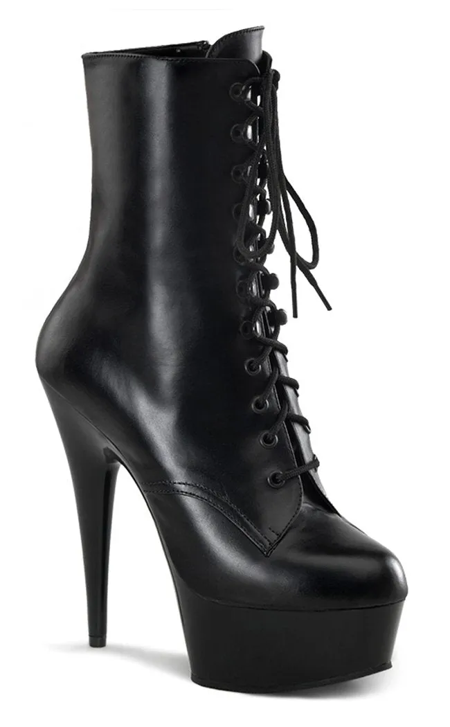 DELIGHT-1020 Black Leather Ankle Boots