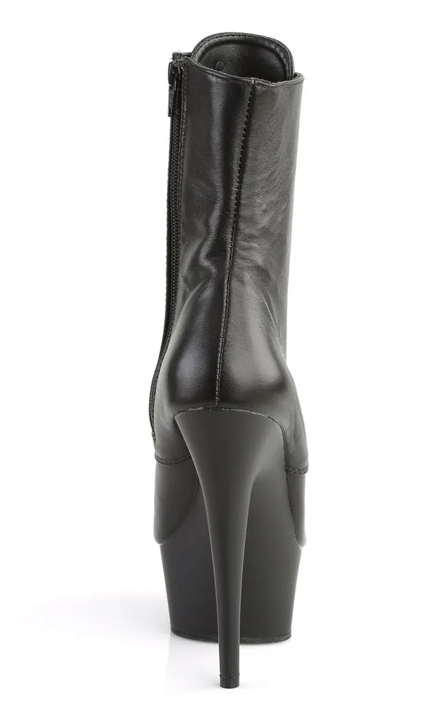 DELIGHT-1020 Black Leather Ankle Boots