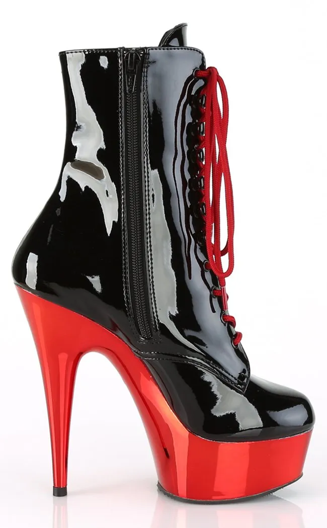 DELIGHT-1020 Black Patent Red Chrome Ankle Boots