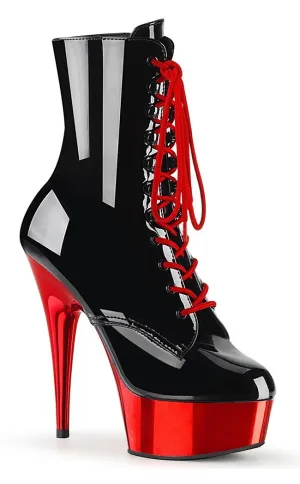 DELIGHT-1020 Black Patent Red Chrome Ankle Boots