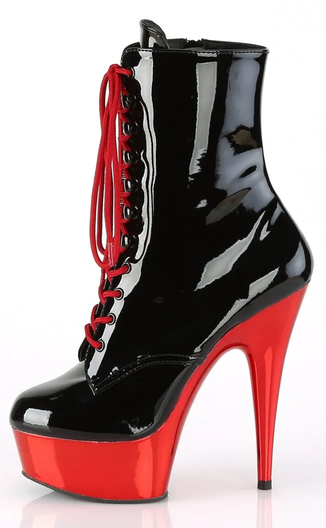 DELIGHT-1020 Black Patent Red Chrome Ankle Boots