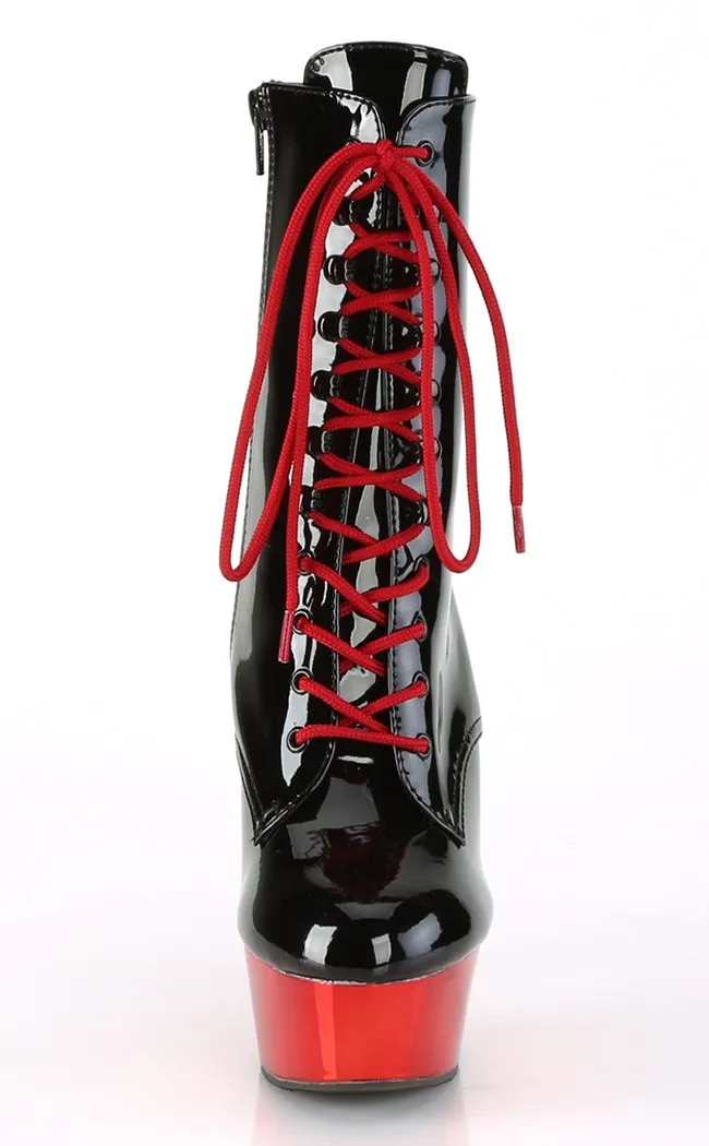 DELIGHT-1020 Black Patent Red Chrome Ankle Boots