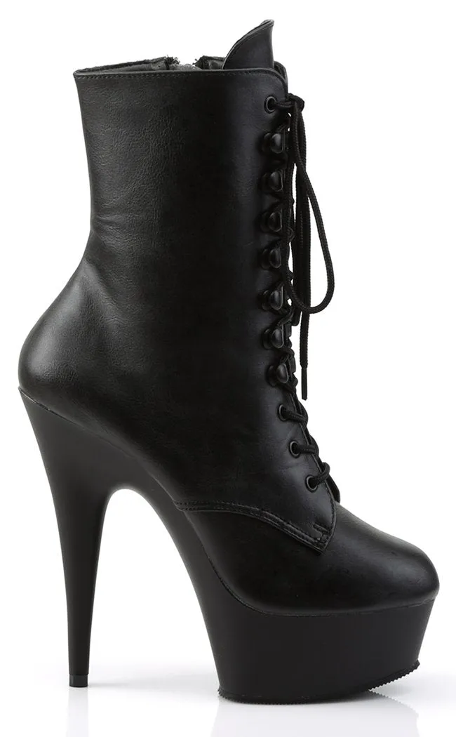 DELIGHT-1020 Black Vegan Leather Ankle Boots