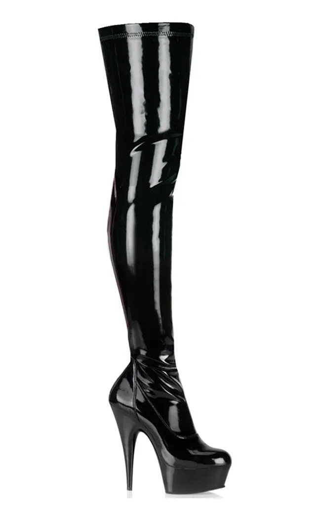 DELIGHT-3000 Black Patent Thigh High Boots