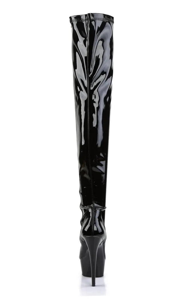 DELIGHT-3000 Black Patent Thigh High Boots