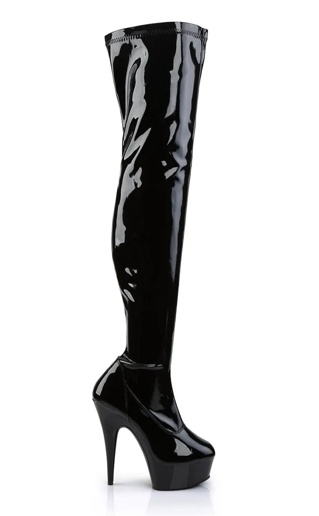 DELIGHT-3000 Black Patent Thigh High Boots