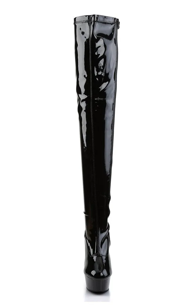 DELIGHT-3000 Black Patent Thigh High Boots