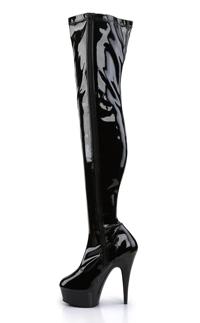 DELIGHT-3000 Black Patent Thigh High Boots