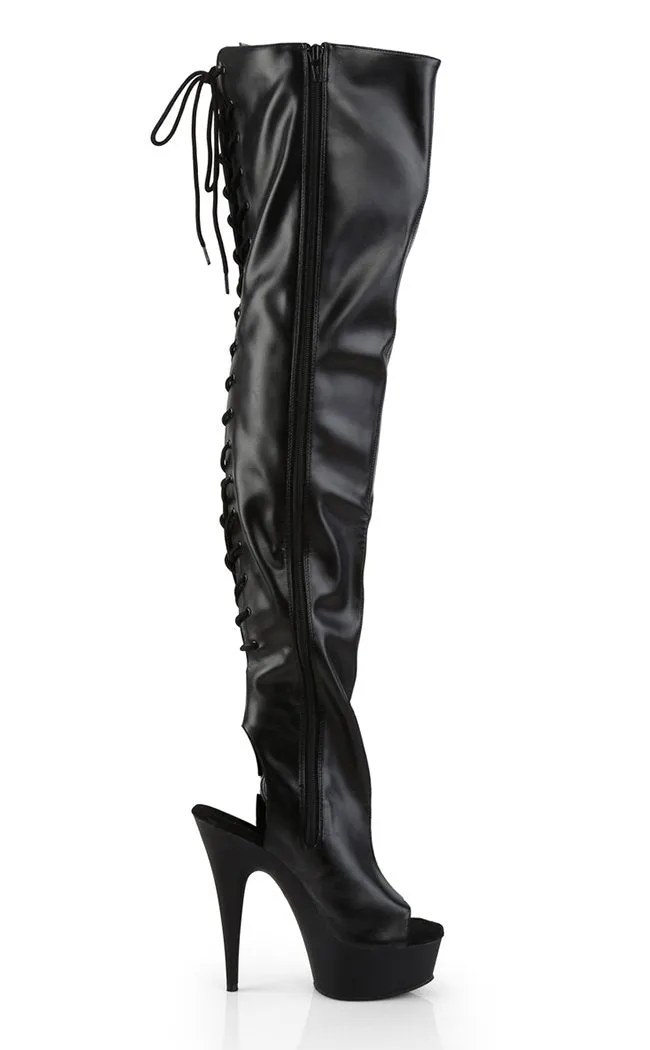 DELIGHT-3019 Black Vegan Leather Thigh High Boots