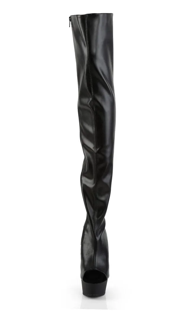 DELIGHT-3019 Black Vegan Leather Thigh High Boots