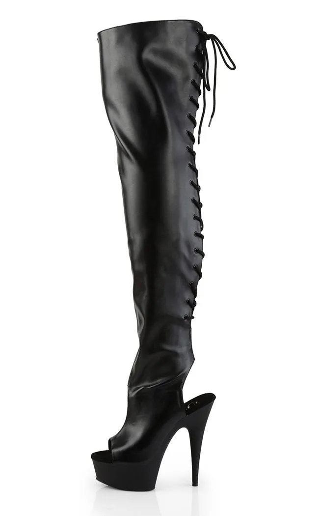 DELIGHT-3019 Black Vegan Leather Thigh High Boots