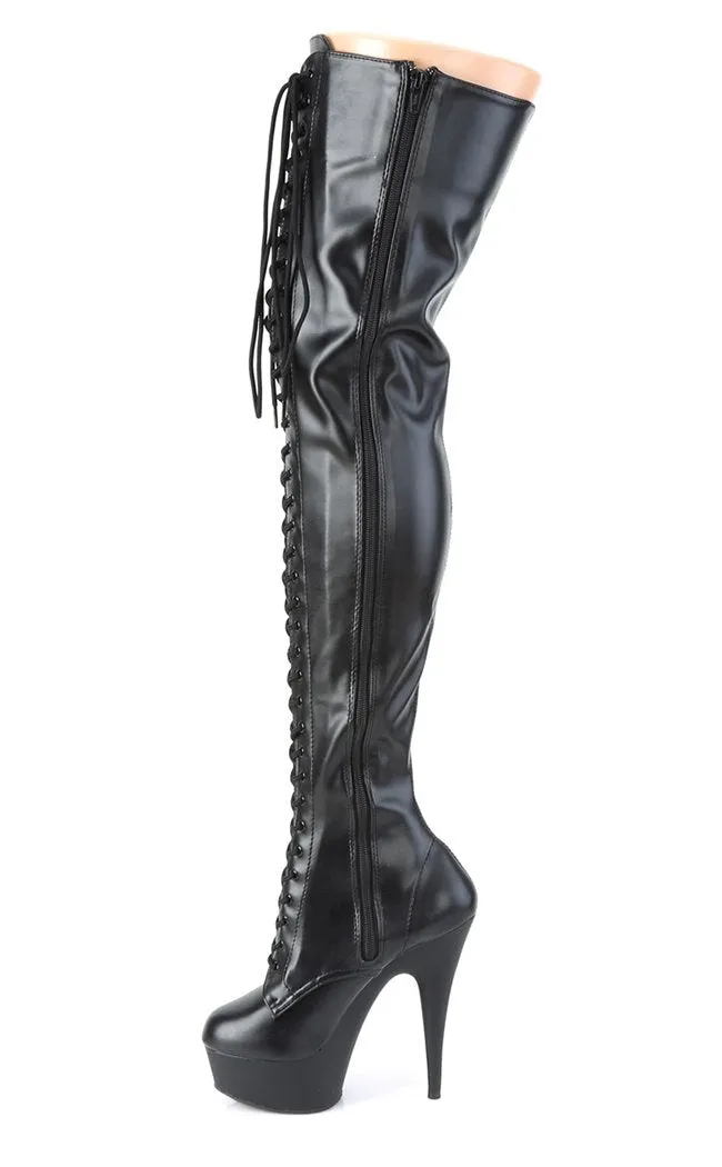 DELIGHT-3023 Black Vegan Leather Thigh High Boots