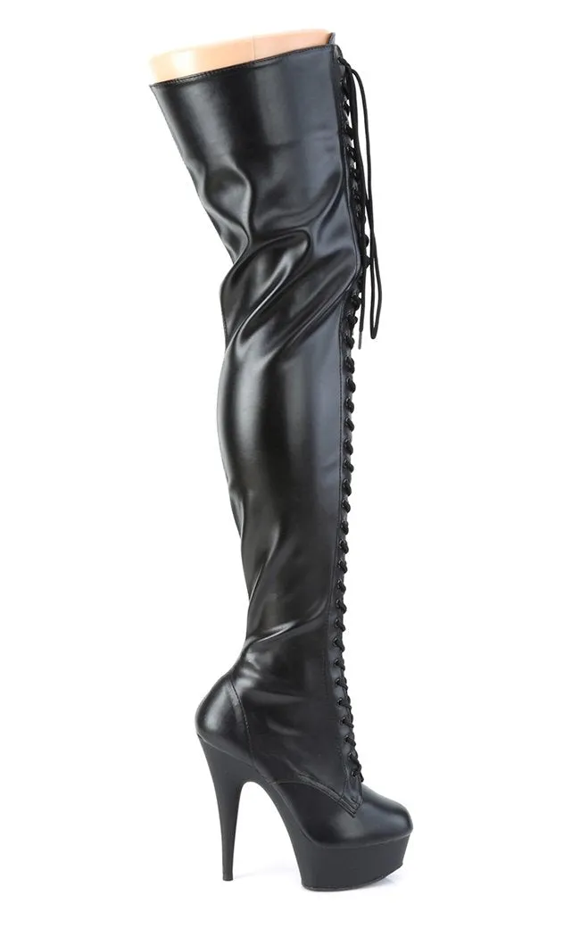 DELIGHT-3023 Black Vegan Leather Thigh High Boots