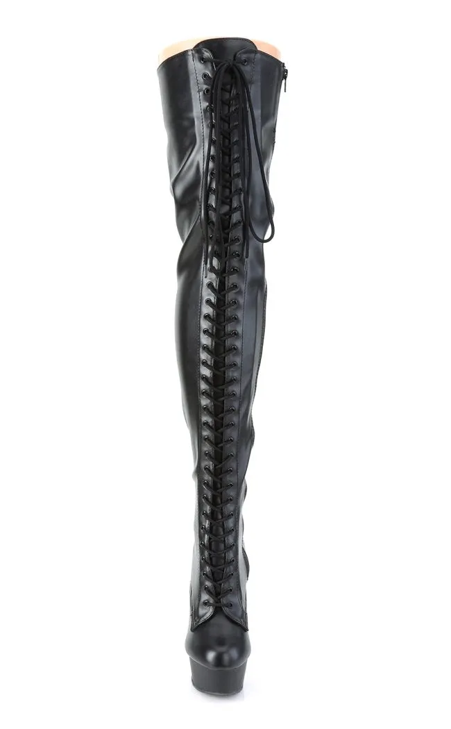 DELIGHT-3023 Black Vegan Leather Thigh High Boots