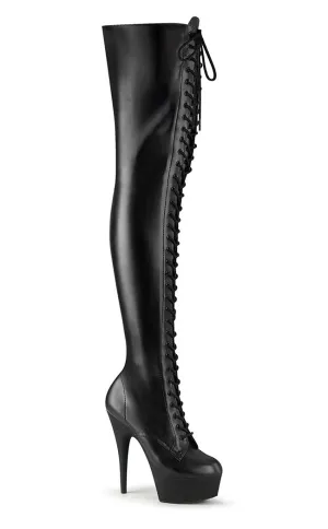 DELIGHT-3023 Black Vegan Leather Thigh High Boots